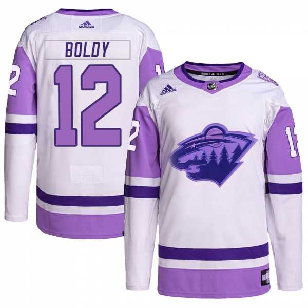 Men%27s Minnesota Wild #12 Matthew Boldy White Purple 2022 Stitched Jersey->edmonton oilers->NHL Jersey